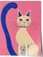 Çerçevesiz Poster, Minimal Kedi ve Mavi Kuyruk, Genç Odası Dekoru Poster No: 112466 1
