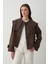 Kahverengi Sakura Geniş Yaka Kısa Trençkot - 7530 2