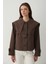 Kahverengi Sakura Geniş Yaka Kısa Trençkot - 7530 4
