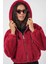 Kapüşonlu Peluş Crop Bordo Kadın Ceket 5193 1