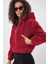 Kapüşonlu Peluş Crop Bordo Kadın Ceket 5193 3