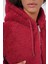 Kapüşonlu Peluş Crop Bordo Kadın Ceket 5193 4