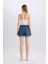 Mom Fit Yüksek Bel Katlamalı Paça Jean Şort 6