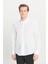 Erkek Beyaz Slim Fit Dar Kesim Düğmeli Yaka Keten Görünümlü %100 Pamuk Flamlı Gömlek 2