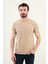 Düz Bej Slim Fit Bisiklet Yaka Basic Erkek T-Shirt 1