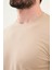 Düz Bej Slim Fit Bisiklet Yaka Basic Erkek T-Shirt 2