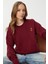 Ayıcık Işlemeli Saç Örgülü Triko Kazak LNX0005 Bordo 1