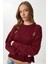 Ayıcık Işlemeli Saç Örgülü Triko Kazak LNX0005 Bordo 2