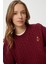 Ayıcık Işlemeli Saç Örgülü Triko Kazak LNX0005 Bordo 4