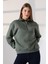 Relax Rahat Salaş Geniş Kesim Yarım Fermuarlı Dik Yaka Pamuklu Kadın Sweatshirt 21971 Haki 1