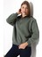 Relax Rahat Salaş Geniş Kesim Yarım Fermuarlı Dik Yaka Pamuklu Kadın Sweatshirt 21971 Haki 3