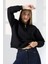 Relax Rahat Salaş Geniş Kesim Yarım Fermuarlı Dik Yaka Pamuklu Kadın Sweatshirt 21971 Siyah 1