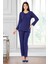 8606 Kadın Uzun Kollu Dantel Detaylı Pijama Takımı-Lacivert 1