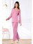 8617 Kadın Uzun Kollu Dantel Detaylı Pijama Takımı-Gülkurusu 1