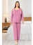 8804 Kadın Büyük Beden Uzun Kollu Dantel Detaylı Pijama Takım-Gülkurusu 1