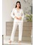 8611 Kadın Uzun Kollu Dantel Detaylı Pijama Takımı-Ekru 1