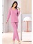 8610 Kadın Uzun Kollu Dantel Detaylı Pijama Takımı-Gülkurusu 2
