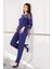 8616 Kadın Uzun Kollu Dantel Detaylı Pijama Takımı-Lacivert 2