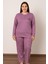 Kadın 05141 Büyük Beden % 100 Pamuk Raporlu Interlok Pijama Takımı Mor 1