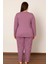 Kadın 05141 Büyük Beden % 100 Pamuk Raporlu Interlok Pijama Takımı Mor 2