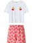 Kadın Beyaz Kiraz Desen Tişört Şort Takım 1