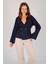 Kadın Lacivert Kruvaze Yaka Düğmeli Kazak 3