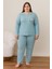 Kadın 05108 Büyük Beden % 100 Pamuk Raporlu Interlok Pijama Takımı Mavi 1