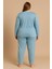 Kadın 05108 Büyük Beden % 100 Pamuk Raporlu Interlok Pijama Takımı Mavi 2