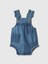 Bebek Koyu Mavi Kare Yaka Fırfırlı Denim Tulum 2