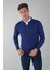 Indigo Polo Yaka Fermuarlı Ön Jakar Yün Erkek Triko TR23K23204_D66 1