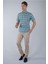 Regular Fit Paşa Yaka Yeşil Desenli Pamuk Keten Erkek Gömlek GMKTN3PS224006_D47 5