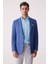 Erkek Mavi Regular Fit Keten Karışımlı Mono Yaka Ceket 4