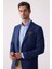 Erkek Lacivert Regular Fit Keten Karışımlı Mono Yaka Ceket 5