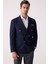 Erkek Lacivert Regular Fit Yün Puntolu Kruvaze Blazer Ceket 5