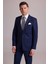 Erkek Lacivert Regular Fit Kareli Yün Mono Yakalı Takım Elbise 2
