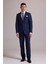 Erkek Lacivert Regular Fit Kareli Yün Mono Yakalı Takım Elbise 3