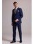 Erkek Lacivert Regular Fit Kareli Yün Mono Yakalı Takım Elbise 4