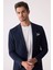 Erkek Lacivert Slim Fit Torba Cep Çizgili Jogger Pantolonlu Sivri Yaka Takım Elbise 3