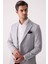 Erkek Açık Gri Regular Fit Keten Karışımlı Mono Yaka Ceket 3