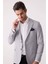 Erkek Açık Gri Regular Fit Keten Karışımlı Mono Yaka Ceket 5
