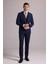 Erkek Lacivert Slim Fit Yün Karışımlı Sivri Yaka Çizgili Yelekli Takım Elbise 1