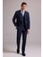 Erkek Lacivert Slim Fit Yün Karışımlı Sivri Yaka Çizgili Yelekli Takım Elbise 2