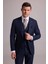 Erkek Lacivert Slim Fit Yün Karışımlı Sivri Yaka Çizgili Yelekli Takım Elbise 3