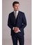 Erkek Lacivert Slim Fit Yün Karışımlı Sivri Yaka Çizgili Yelekli Takım Elbise 4