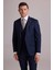 Erkek Lacivert Slim Fit Yün Karışımlı Sivri Yaka Çizgili Yelekli Takım Elbise 5