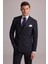 Erkek Gri Çizgili Slim Fit Sivri Yaka Kruvaze %100 Yün Takım Elbise 2