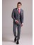 Erkek Gri Slim Fit Kareli Yelekli Yün Mono Yaka Takım Elbise 4