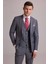 Erkek Gri Slim Fit Kareli Yelekli Yün Mono Yaka Takım Elbise 5