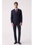 Erkek Lacivert Çizgili Slim Fit Kruvaze Takım Elbise 1