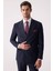 Erkek Lacivert Çizgili Slim Fit Kruvaze Takım Elbise 2